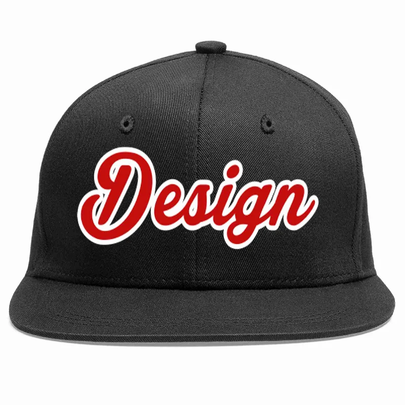 Baseball Cap With Custom Strap-Custom Black Red-White Flat Eaves Sport Baseball Cap Design for Men/Women/Youth