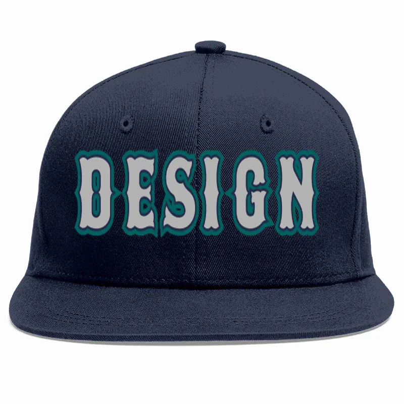 Baseball Cap For Corporate Gifts-Custom Navy Gray-Navy Flat Eaves Sport Baseball Cap Design for Men/Women/Youth