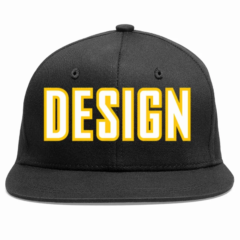 Baseball Cap With Motivational Phrases-Custom Black White-Gold Flat Eaves Sport Baseball Cap Design for Men/Women/Youth