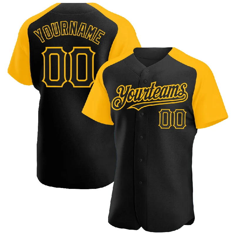 Baseball Jersey With International Team Colors-Custom Black Gold Authentic Raglan Sleeves Baseball Jersey