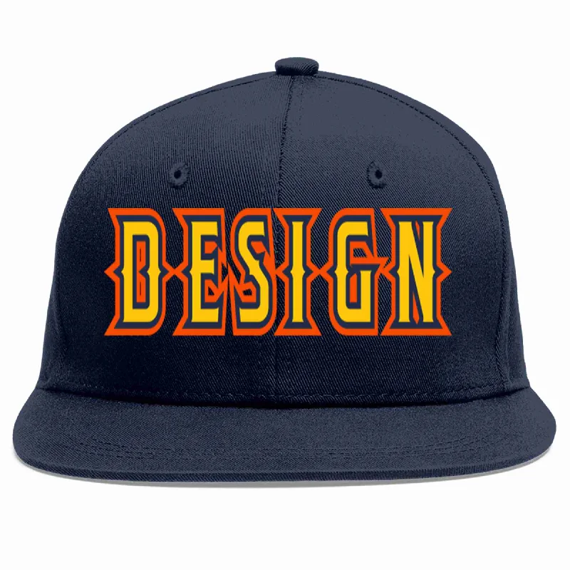 Baseball Cap For Limited Edition Styles-Custom Navy Gold-Navy Flat Eaves Sport Baseball Cap Design for Men/Women/Youth