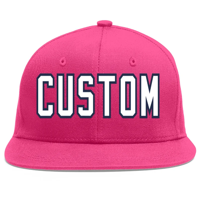 Baseball Cap For Group Orders-Custom Rose Red White-Navy Flat Eaves Sport Baseball Cap