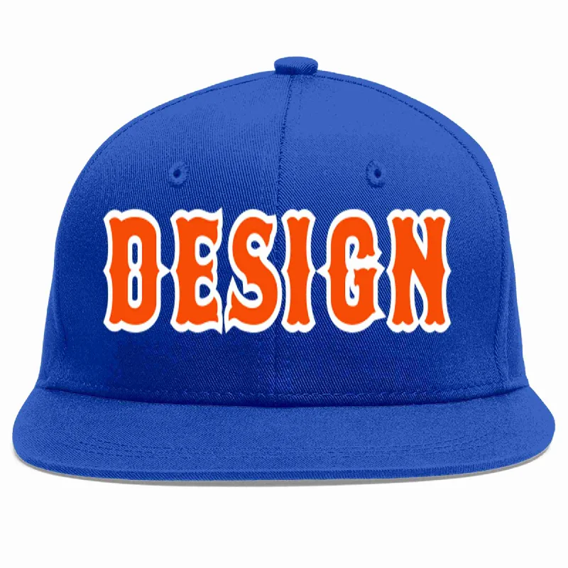 Baseball Cap With Limited Run Styles-Custom Royal Orange-White Flat Eaves Sport Baseball Cap Design for Men/Women/Youth