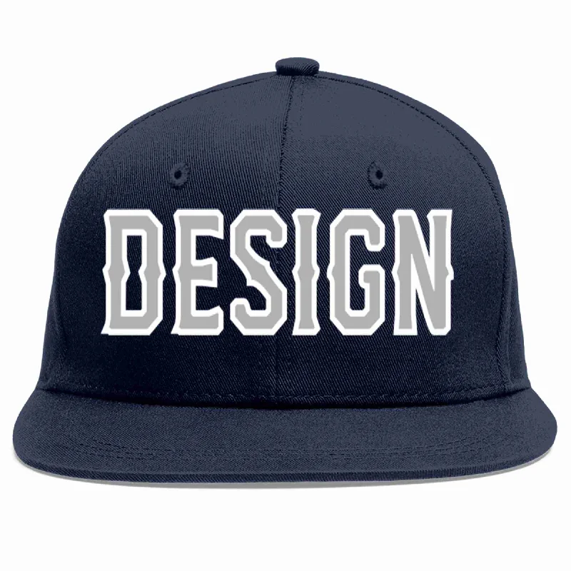 Baseball Cap For Outdoor Sports-Custom Navy Gray-White Flat Eaves Sport Baseball Cap Design for Men/Women/Youth