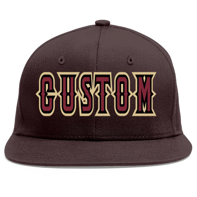 Baseball Cap For Beach Wear-Custom Brown Crimson-Black Flat Eaves Sport Baseball Cap