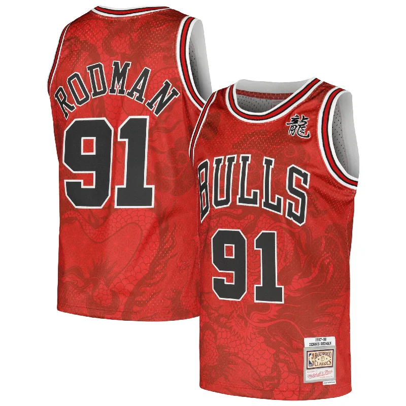 Basketball Jersey With Player Name-Dennis Rodman Chicago Bulls 1997/98 Hardwood Classics Asian Heritage 6.0 Swingman Throwback Player Basketball Jersey - Red