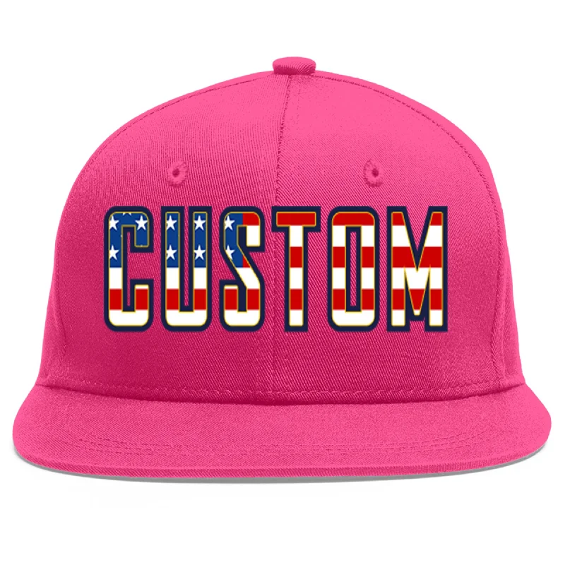 Baseball Cap With Team Logo-Custom Rose Red Vintage USA Flag-Gold Flat Eaves Sport Baseball Cap