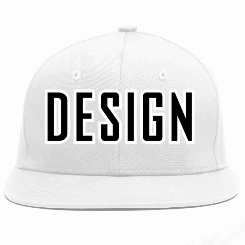 Snapback Baseball Cap-Custom White Black-White Flat Eaves Sport Baseball Cap Design for Men/Women/Youth