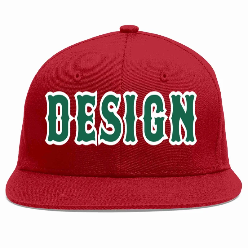 Baseball Cap With Company Branding-Custom Red Kelly Green-White Flat Eaves Sport Baseball Cap Design for Men/Women/Youth