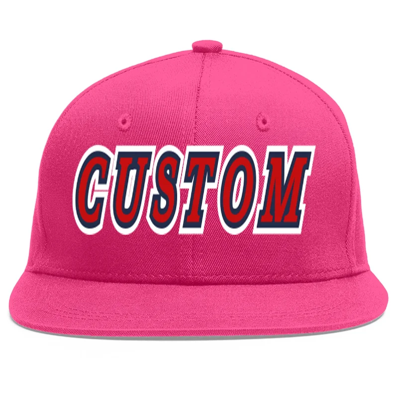 Baseball Cap With Custom Graphics-Custom Rose Red Red-Navy Flat Eaves Sport Baseball Cap