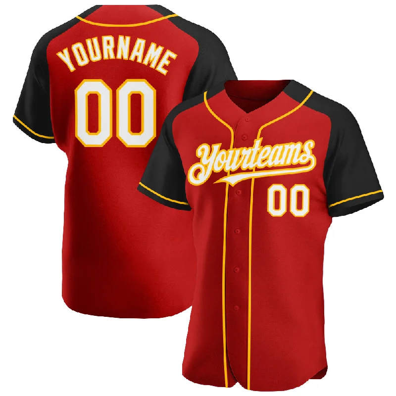 Baseball Jersey For Club Apparel-Custom Red White Black-Gold Authentic Raglan Sleeves Baseball Jersey