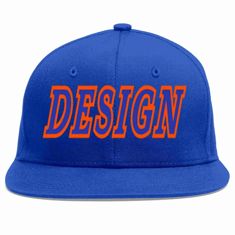 Baseball Cap For Athletic Apparel-Custom Royal Royal-Orange Flat Eaves Sport Baseball Cap Design for Men/Women/Youth