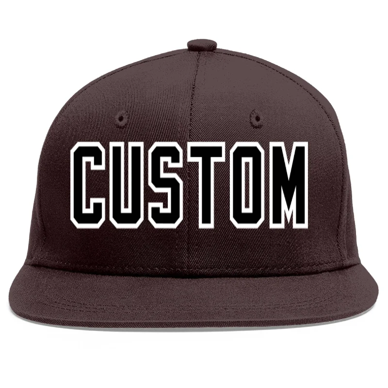 Baseball Cap For Sale-Custom Brown Black-White Flat Eaves Sport Baseball Cap