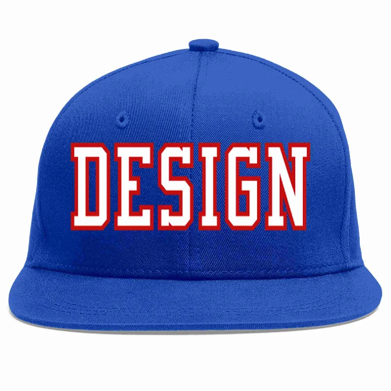 Custom Baseball Cap For Marketing-Custom Royal White-Red Flat Eaves Sport Baseball Cap Design for Men/Women/Youth