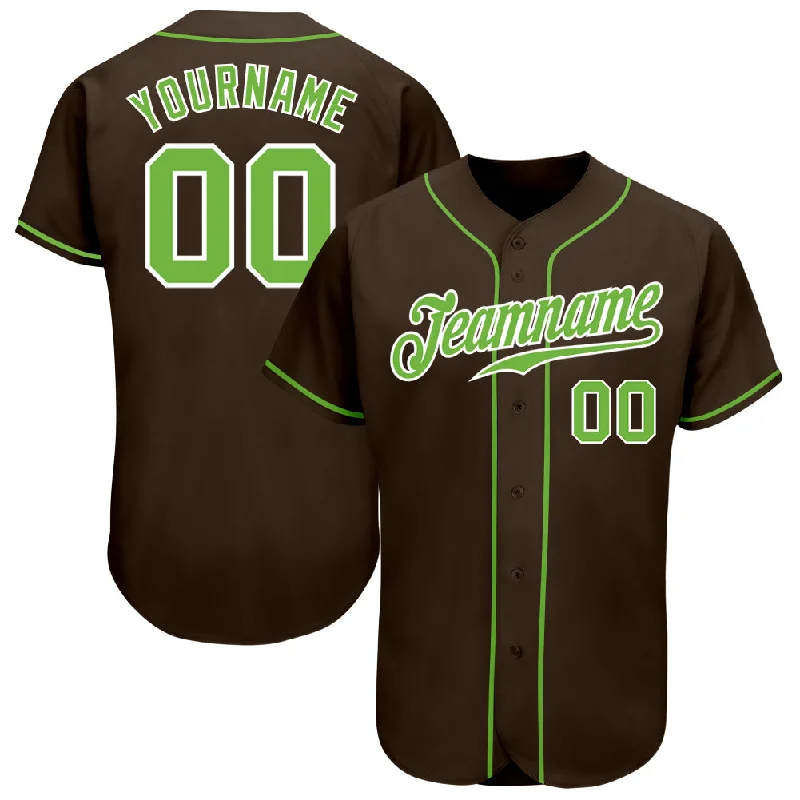 Baseball Jersey With Custom Color Choices-Custom Brown Neon Green-White Authentic Baseball Jersey