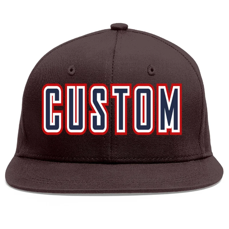 Custom Baseball Cap For Marketing-Custom Brown Navy-White Flat Eaves Sport Baseball Cap