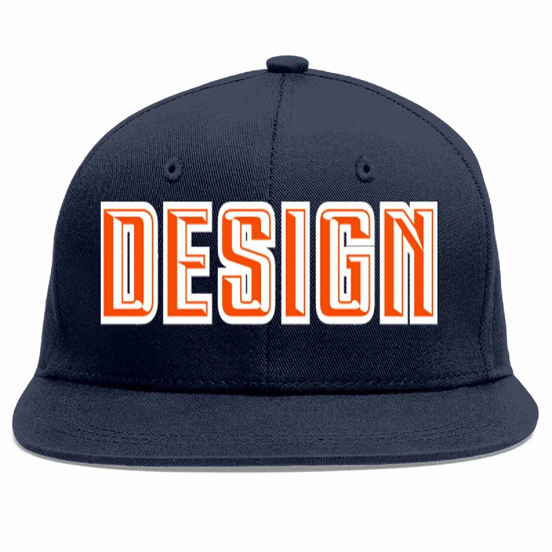 Baseball Cap For Bulk Orders-Custom Navy Orange-White Flat Eaves Sport Baseball Cap Design for Men/Women/Youth