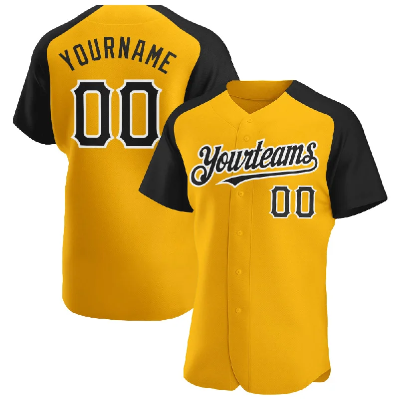 Baseball Jersey For Collector’s Items-Custom Gold Black-White Authentic Raglan Sleeves Baseball Jersey