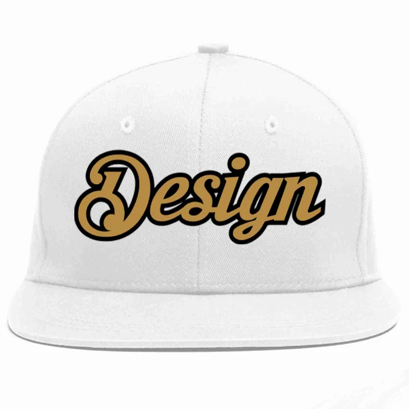 Baseball Cap For Winter-Custom White Old Gold-Black Flat Eaves Sport Baseball Cap Design for Men/Women/Youth