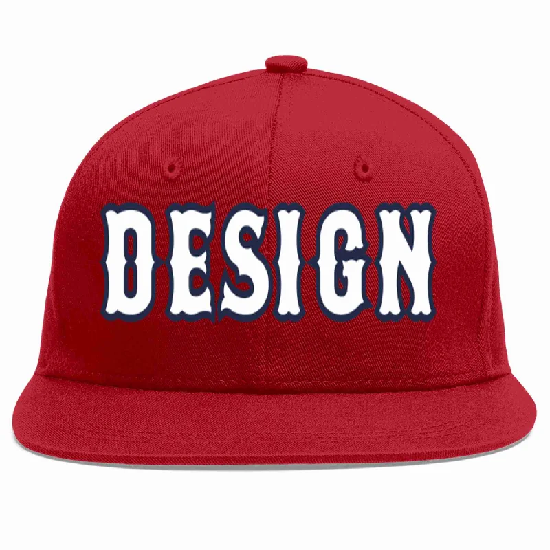 Baseball Cap For VIP Gifts-Custom Red White-Navy Flat Eaves Sport Baseball Cap Design for Men/Women/Youth