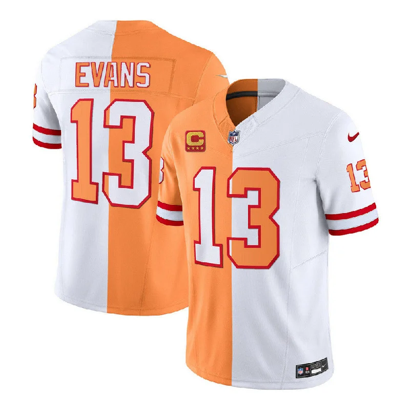 Football Jersey For Fan Apparel-Men's Tampa Bay Buccaneers #13 Mike Evans 2023 F.U.S.E. White/Gold With 4-Star C Patch Split Throwback Limited Football Stitched Jersey