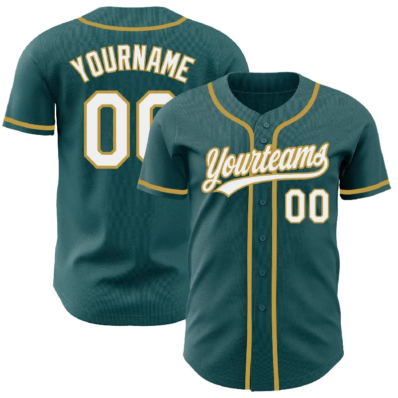 Baseball Jersey For Stylish Sportswear-Custom Midnight Green White-Old Gold Authentic Baseball Jersey