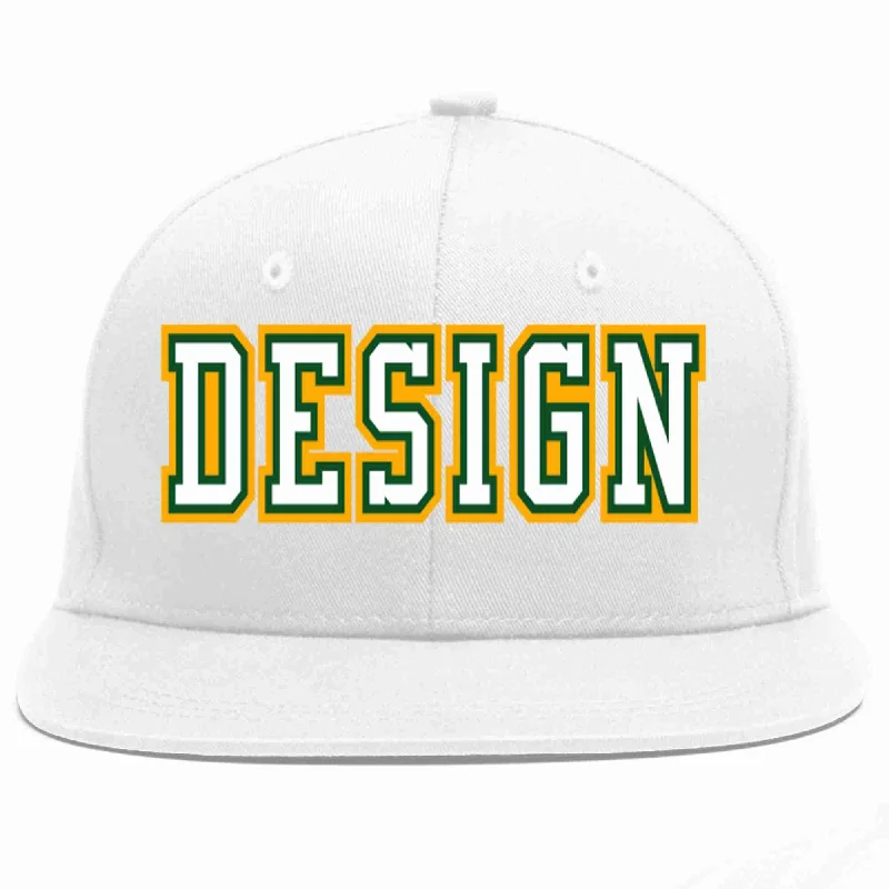 Baseball Cap For Special Edition Designs-Custom White White-Kelly Green Flat Eaves Sport Baseball Cap Design for Men/Women/Youth