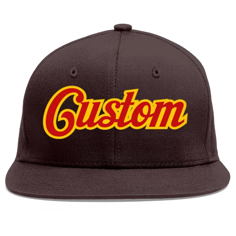 Baseball Cap For Custom Gifts-Custom Brown Red-Yellow Flat Eaves Sport Baseball Cap