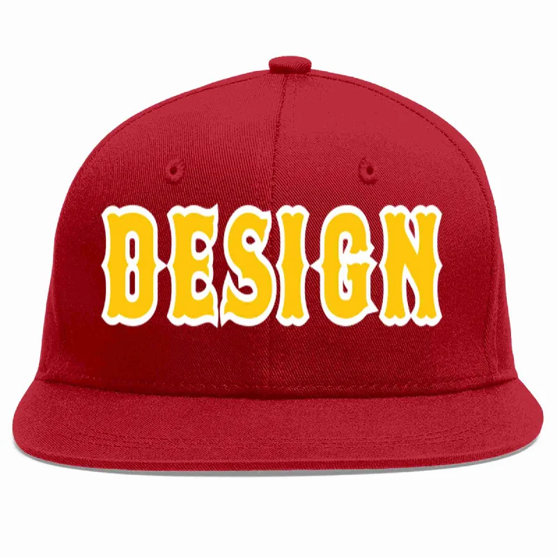 Baseball Cap For Employee Gifts-Custom Red Gold-White Flat Eaves Sport Baseball Cap Design for Men/Women/Youth