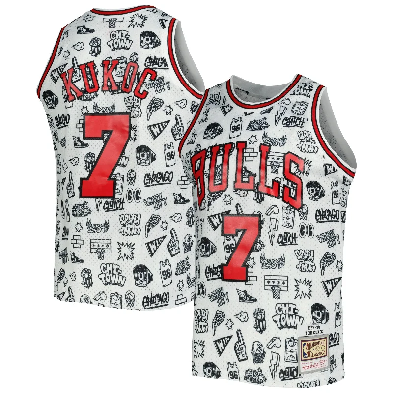 Basketball Jersey For Birthday Gifts-Toni Kukoc Chicago Bulls 1997/98 Hardwood Classics Doodle Swingman Basketball Jersey - White