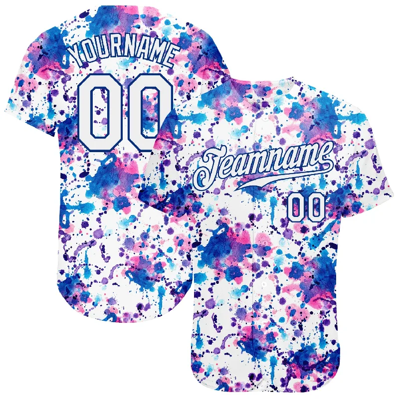 Baseball Jersey For Official Team Gear-Custom Graffiti Pattern White-Royal 3D Abstract Watercolor Authentic Baseball Jersey