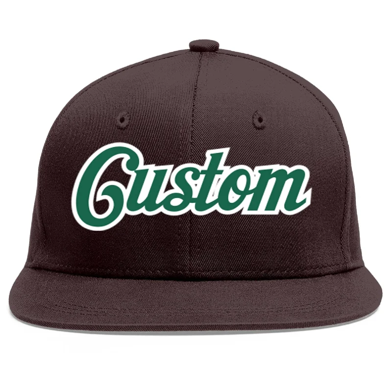 Baseball Cap With Custom Art Prints-Custom Brown Kelly Green-White Flat Eaves Sport Baseball Cap