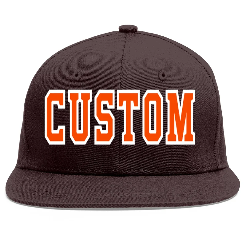 Baseball Cap For Fan Apparel-Custom Brown Orange-White Flat Eaves Sport Baseball Cap