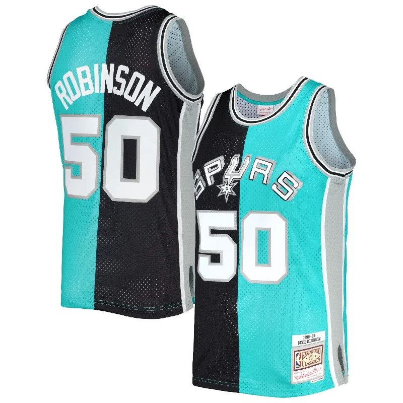 Basketball Jersey For Limited Edition-David Robinson San Antonio Spurs Hardwood Classics 1998/99 Split Swingman Basketball Jersey - Black/teal