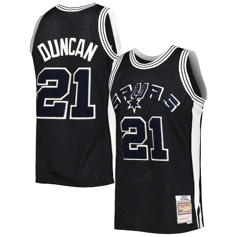 Basketball Jersey With Custom Collar-Tim Duncan San Antonio Spurs 1998/99 Hardwood Classics Off-court Swingman Basketball Jersey - Black