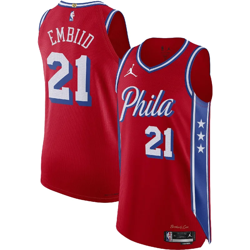 Basketball Jersey For Promotional Merchandise-Joel Embiid Philadelphia 76ers Jordan Brand Player Basketball Jersey - Statement Edition - Red