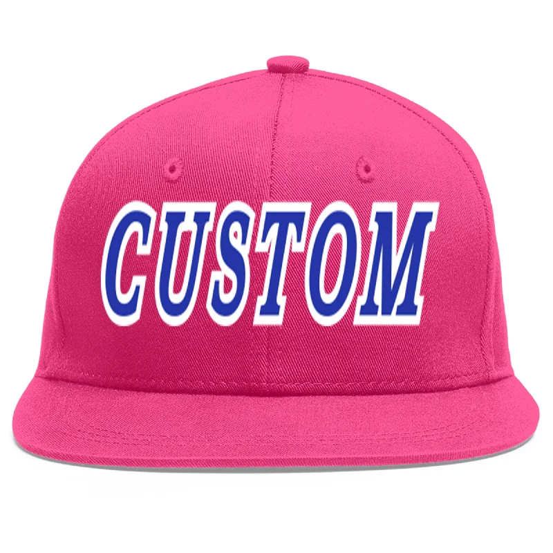 Baseball Cap For Fundraising Events-Custom Rose Red Royal-White Flat Eaves Sport Baseball Cap