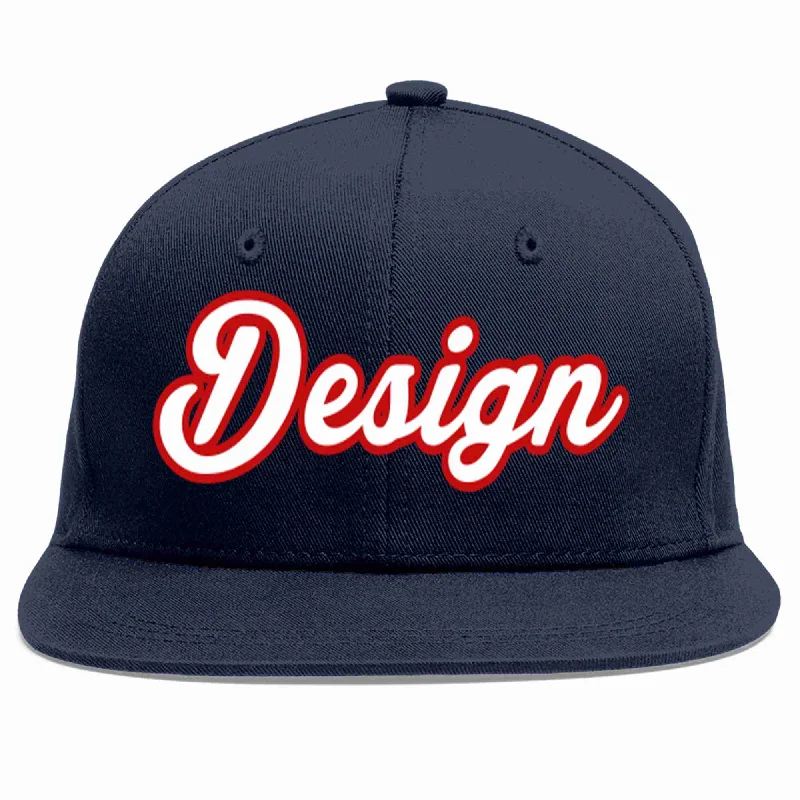 Baseball Cap With Patch-Custom Navy White-Red Flat Eaves Sport Baseball Cap Design for Men/Women/Youth