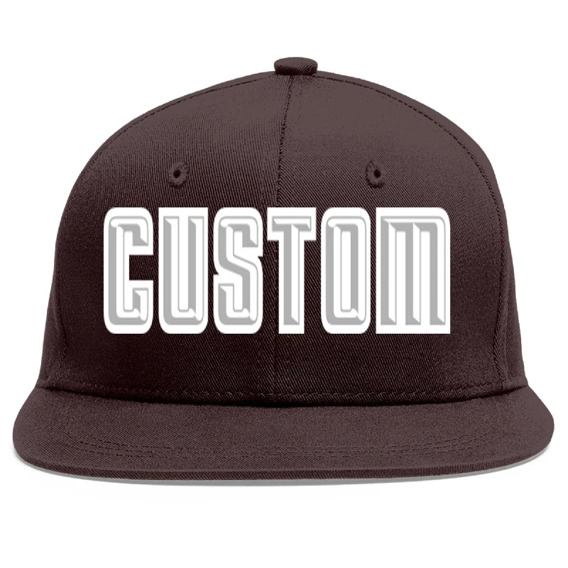 Baseball Cap With Design-Custom Brown Gray-White Flat Eaves Sport Baseball Cap