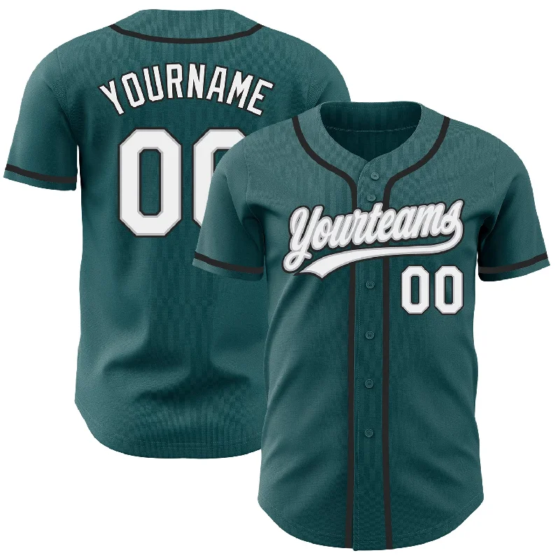 Baseball Jersey With Embroidered Graphics-Custom Midnight Green White Gray-Black Authentic Baseball Jersey