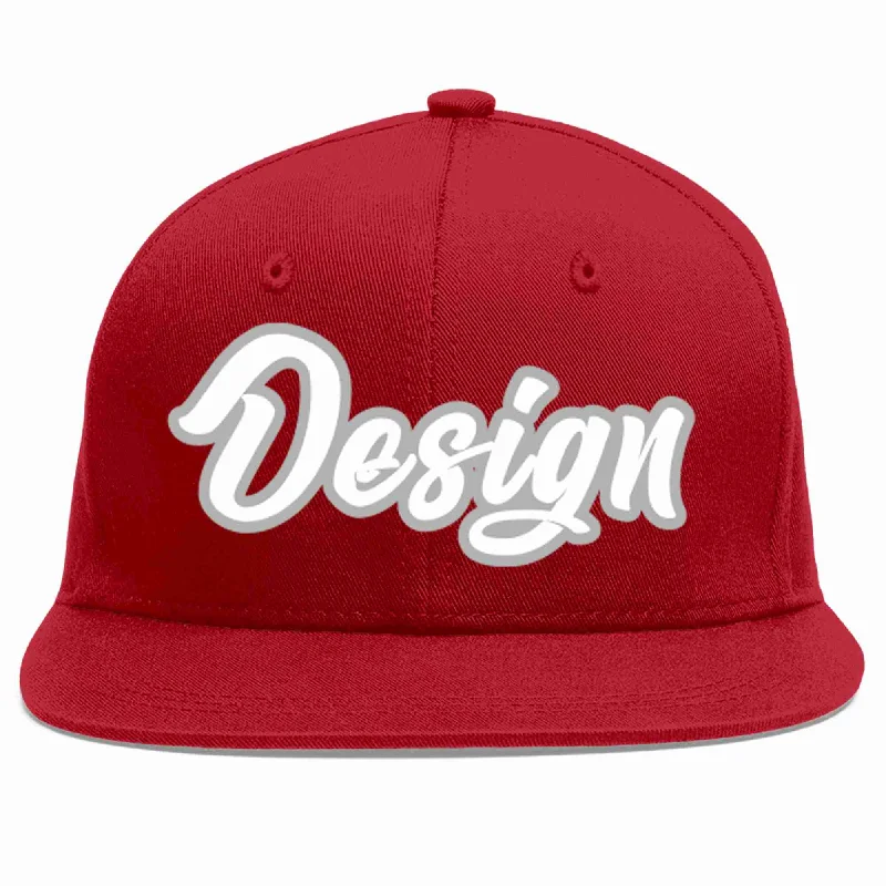 Baseball Cap With Design-Custom Red White-Gray Flat Eaves Sport Baseball Cap Design for Men/Women/Youth