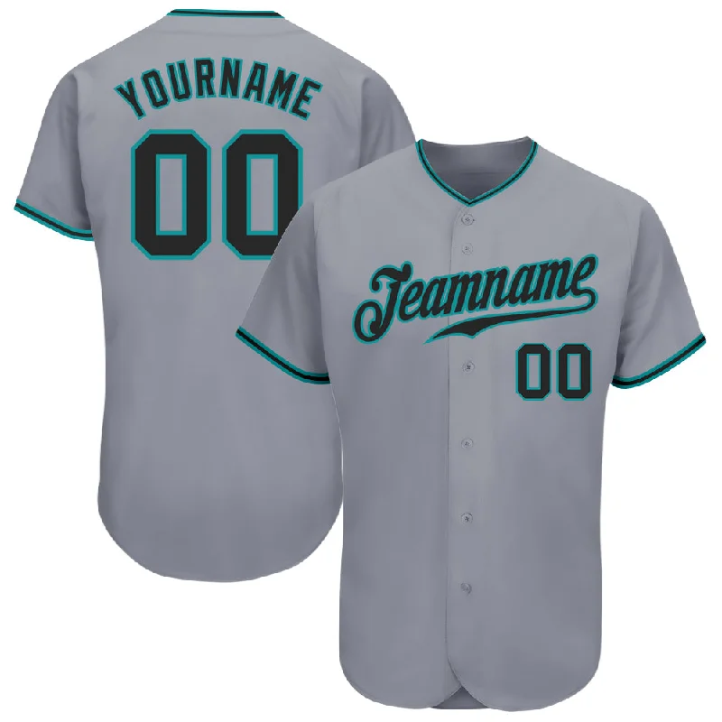 Baseball Jersey For Supporters-Custom Gray Black-Teal Authentic Baseball Jersey