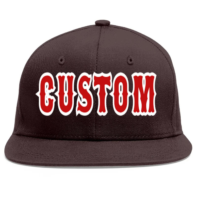 Baseball Cap For Fishing Enthusiasts-Custom Brown Red-White Flat Eaves Sport Baseball Cap