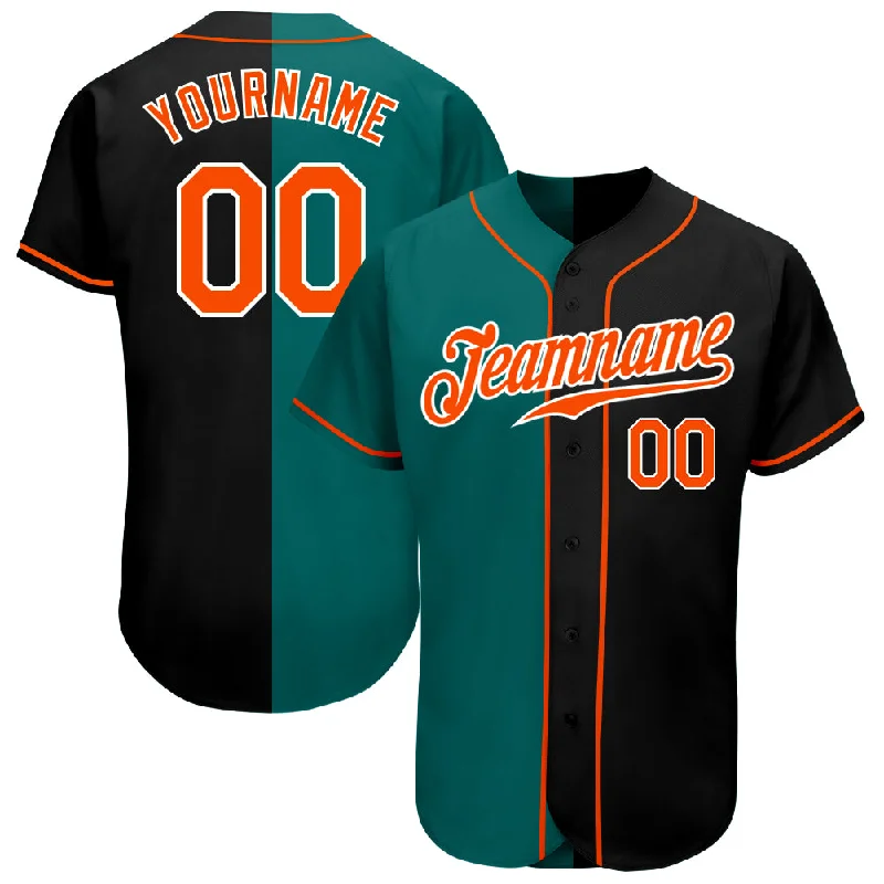 Baseball Jersey With Stretchable Material-Custom Black Orange-Teal Authentic Split Fashion Baseball Jersey