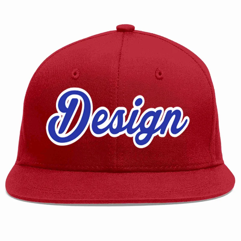 Baseball Cap With Custom Embroidery-Custom Red Royal-White Flat Eaves Sport Baseball Cap Design for Men/Women/Youth