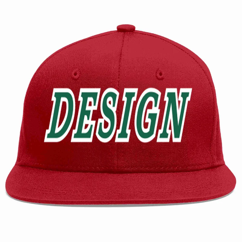 Baseball Cap For Fall-Custom Red Kelly Green-White Flat Eaves Sport Baseball Cap Design for Men/Women/Youth