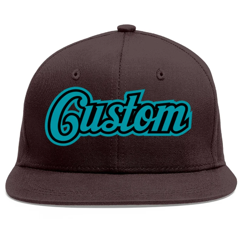 Baseball Cap With Company Branding-Custom Brown Aqua-Black Flat Eaves Sport Baseball Cap