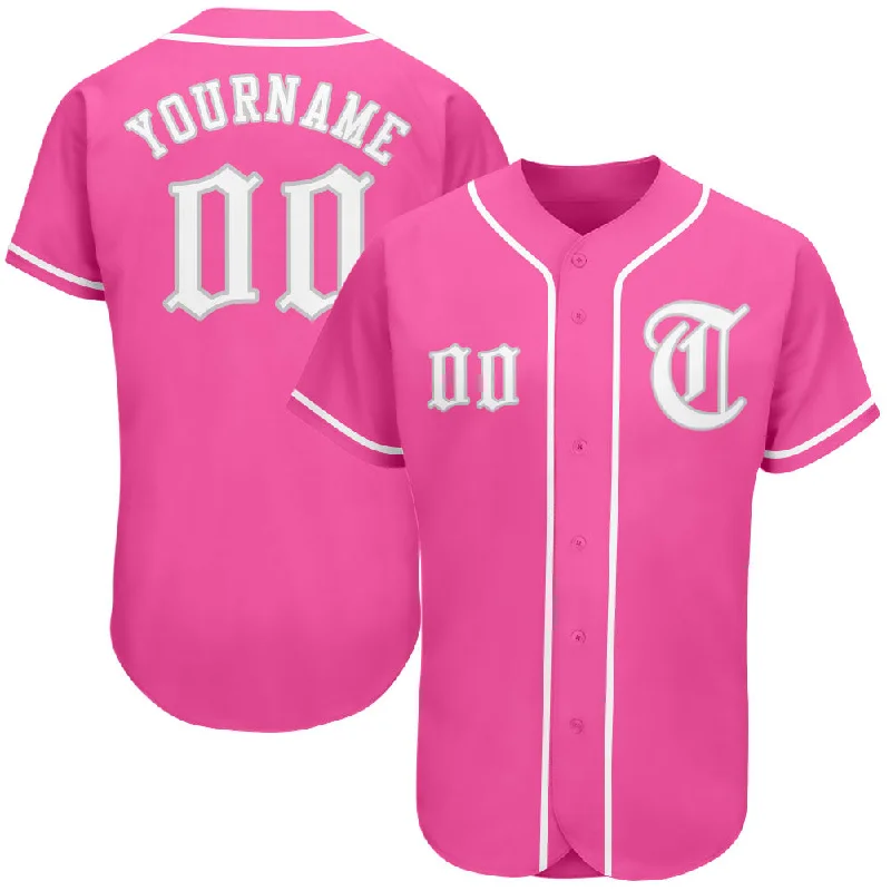 Baseball Jersey For Baseball Game Day-Custom Pink White-Gray Authentic Baseball Jersey