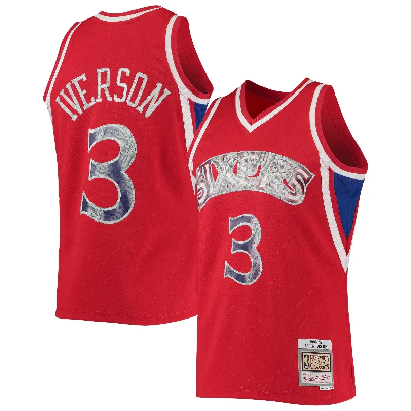 Basketball Jersey For Event Merchandise-Allen Iverson Philadelphia 76ers 1996/97 Hardwood Classics 75th Anniversary Diamond Swingman Basketball Jersey - Red