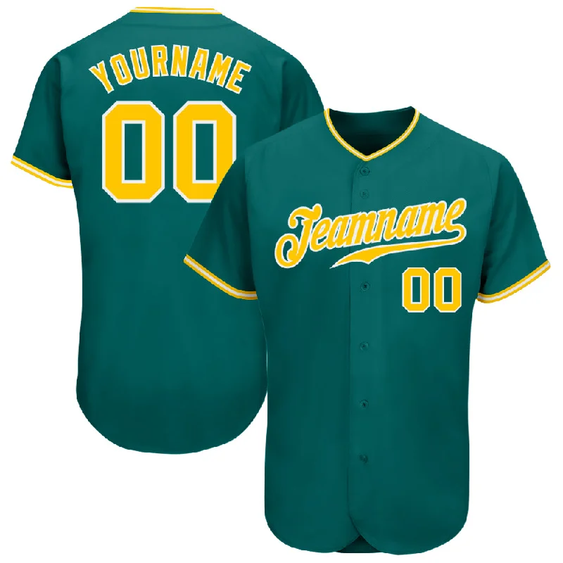 Baseball Jersey For Fan Gear-Custom Teal Gold-White Authentic Baseball Jersey